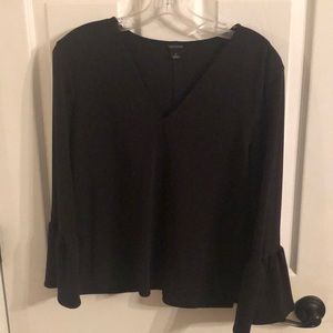 Small Ann Taylor V Neck Black Bell Sleeve Top